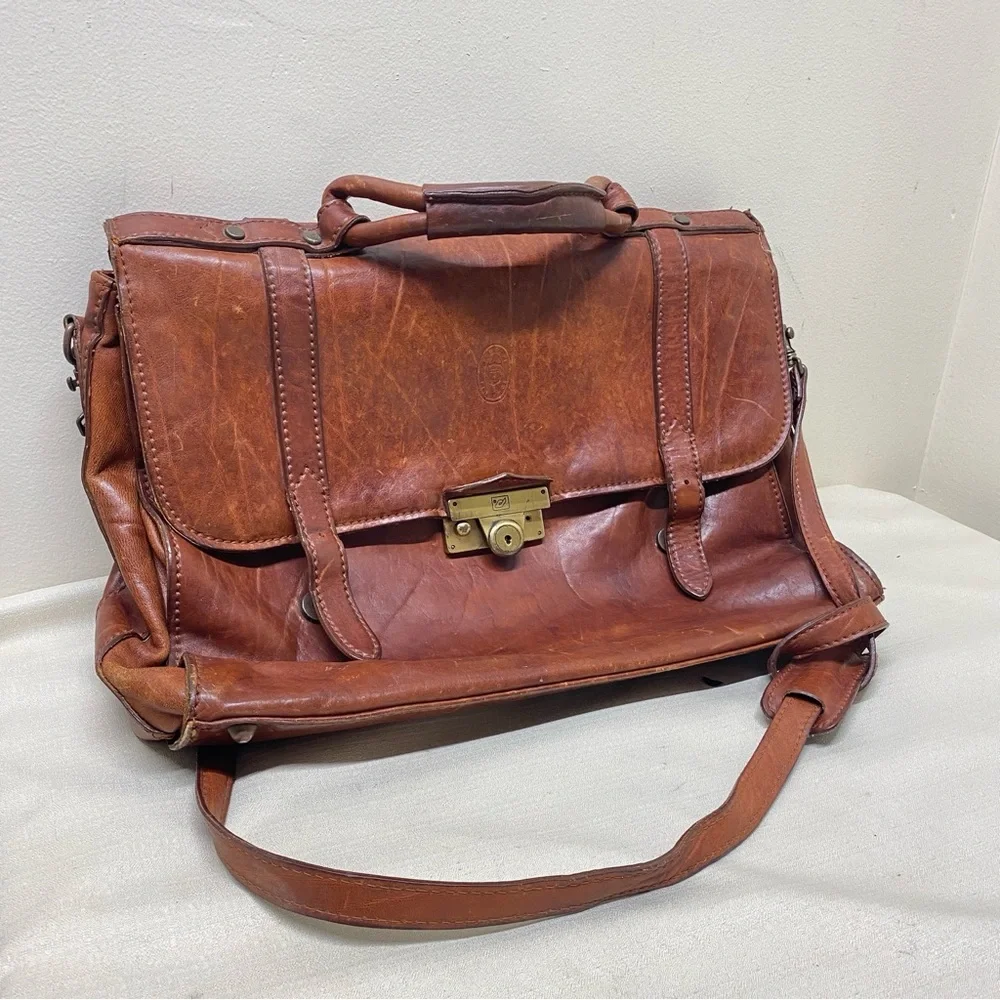 Italian Vintage Leather Brown Messenger Bag , Rare